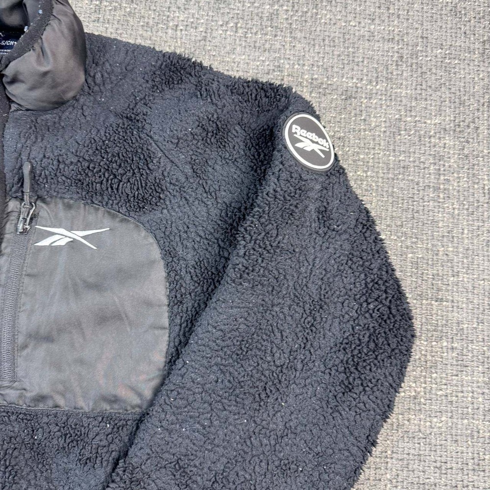 Reebok Sherpa Fleece Jacket Mens Small Black Full Zip Gorpcore Padded Collar